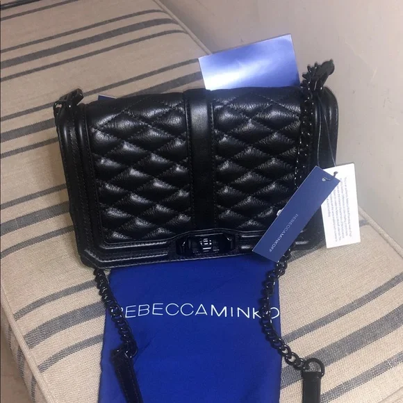 Rebecca Minkoff Black Chevron Quilted Diamond Leather Small Love Crossbody Bag - Picture 2 of 7